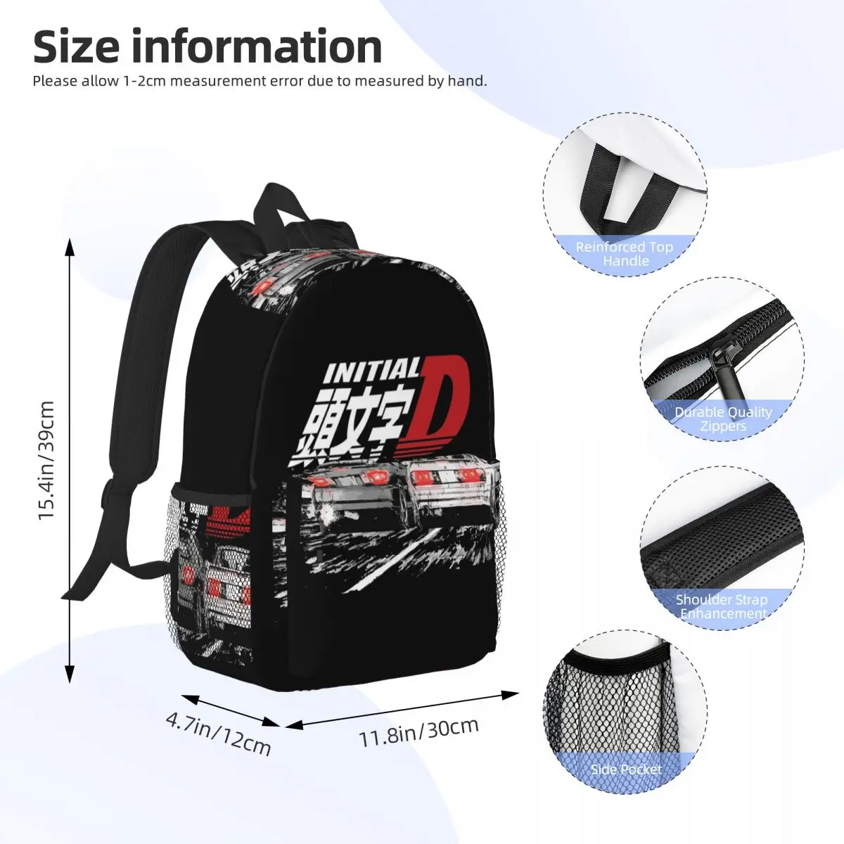 Initial D - Mountain Drift Racing Tandem Takahashi Backpack Student Boy Girl BookBag Men Women School Bag Computer Shoulder Bags
