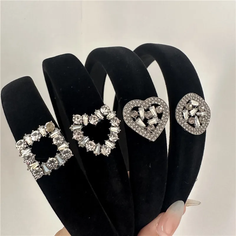 Velvet Diamond Debris Korean Style Autumn Winter Retro Elegant Heart Wide Brim Hair Band Fashion Hair Band Hairhoop Headwear