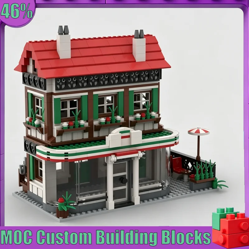

841PCS Pizzeria Modular Rural House MOC Creative Street View Model Custom Puzzle Architecture DIY Assembly Educational Toy Gift