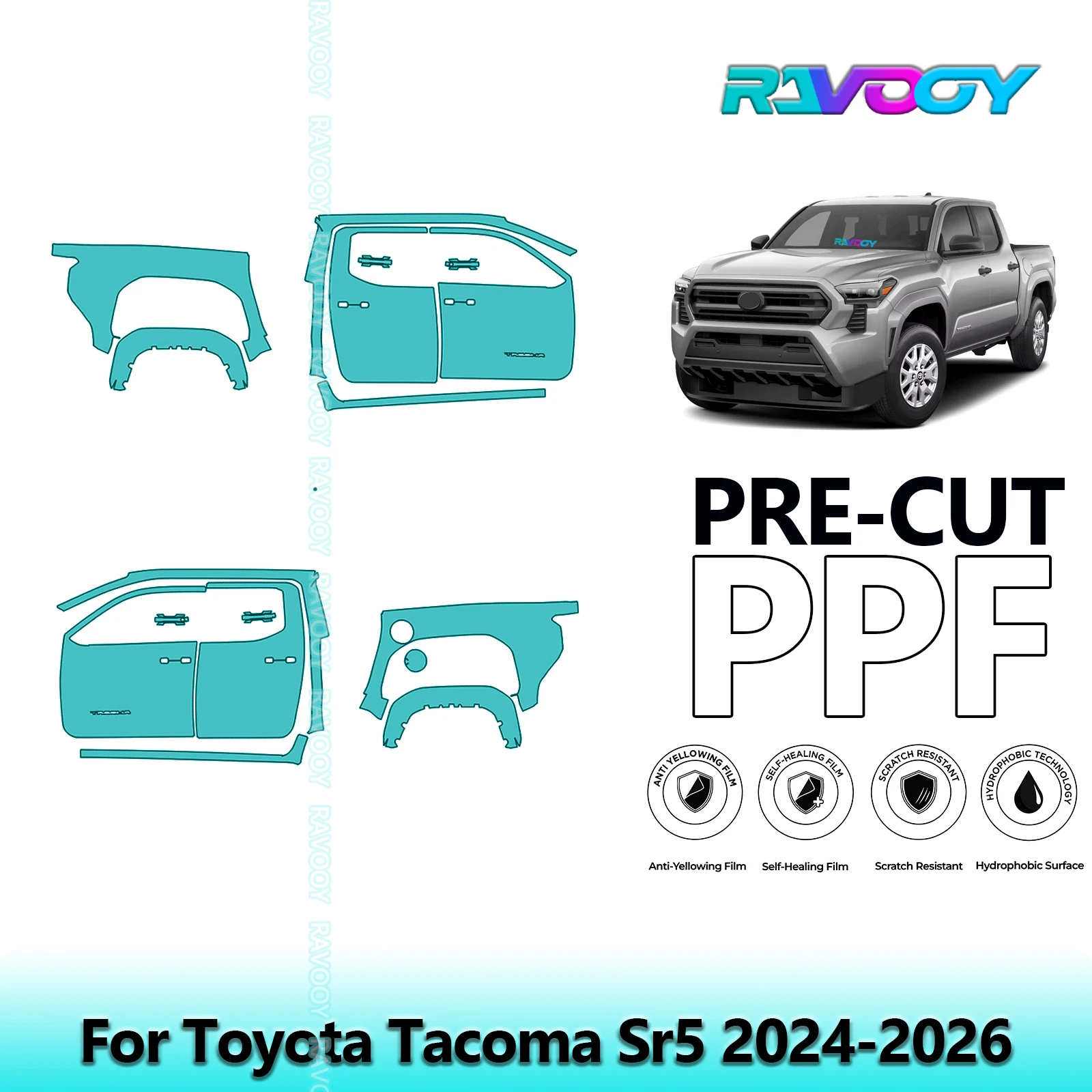 

For Toyota Tacoma Sr5 2024-2026 8.5mil Clear Matte Pre-Cut PPF Door & A/B Pillar Kit TPU Paint Protection Film Set