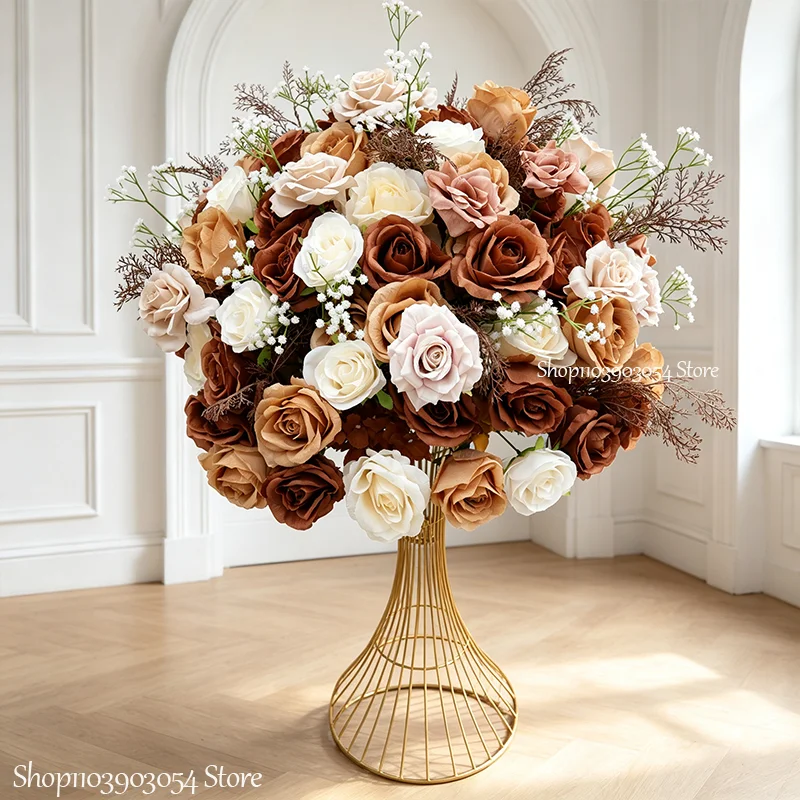 Dunkelbraunes Luxus-Rosen-Blumenarrangement, Tischdekoration, Kranz, Hochzeitstisch-Accessoires, Bühnen- und Wegdekoration, Blumenkugel, 30-90 cm – Detail 2