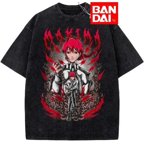 

Футболка оверсайз Chainsaw Man Power Blood Fiend Acid Wash, черная, летняя, 2026, аниме, стритвир, с графическим принтом