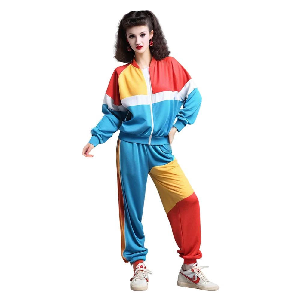 Adult Retro 80s 90s Sportswear Hip Hop Dance Cosplay Costume Men Women Jacket Coat Pants Outfits Halloween Carnival Party Suit