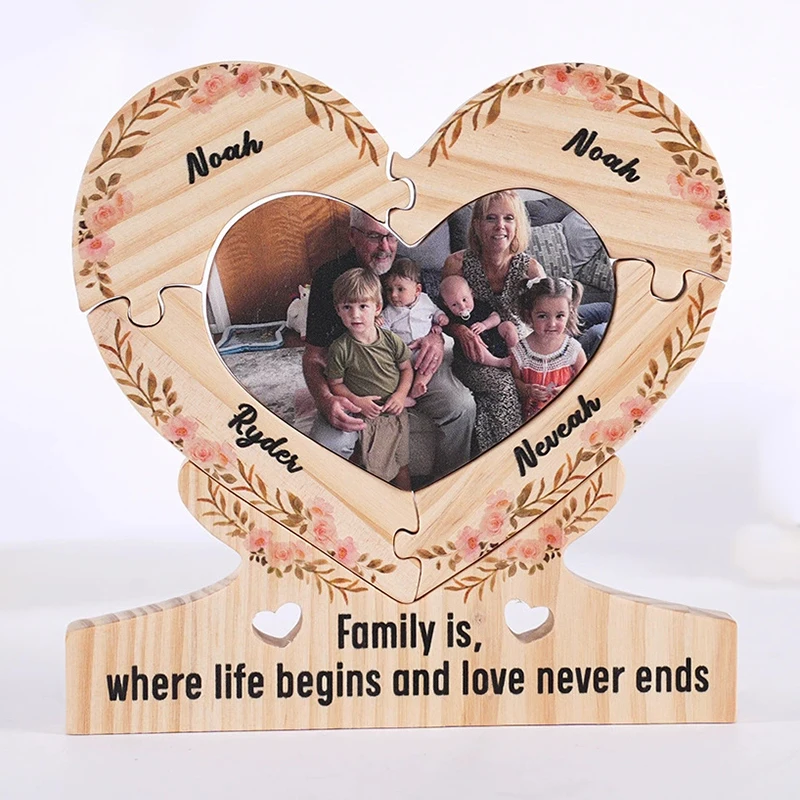 

Персонализированное сердце, фото, деревянная головоломка, гравировка на заказ, имя, текст, индивидуальная картина, деревянная доска, украшение, ремесленное украшение