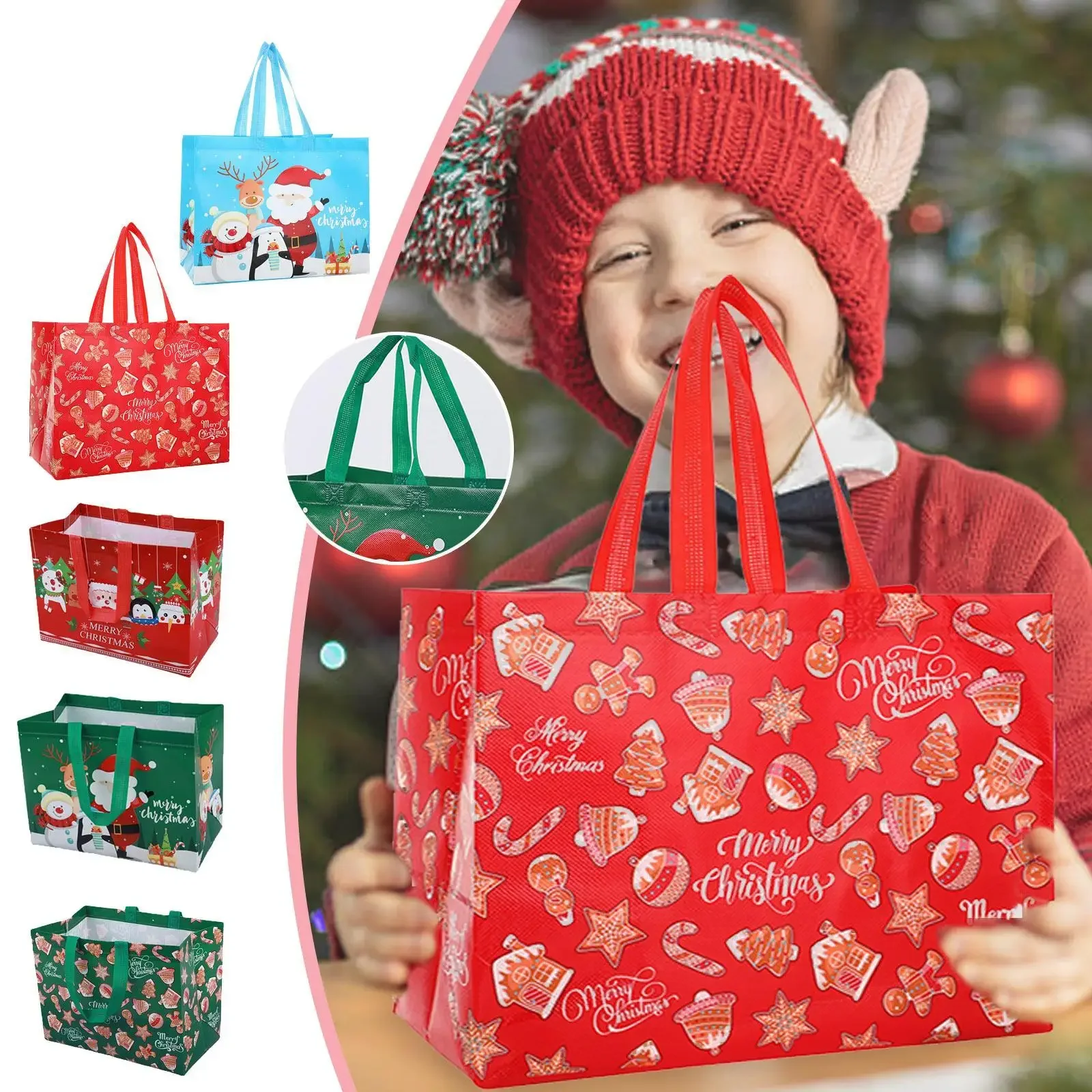 

Christmas Large Gift Bags Christmas Tote Bags With Grocery Totes Handles Bags Christmas Non-Woven Shopping Reusable canvas