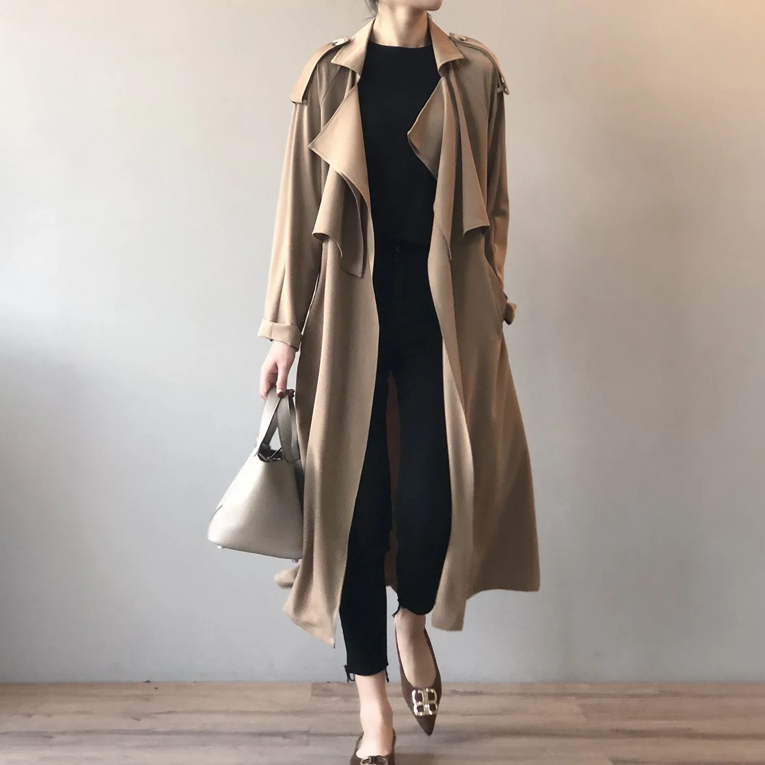 Women Clothing 2024 Autumn New Fashion Temperament Long Trench Coat Retro British Style Loose Coat Woman Solid Color Trench