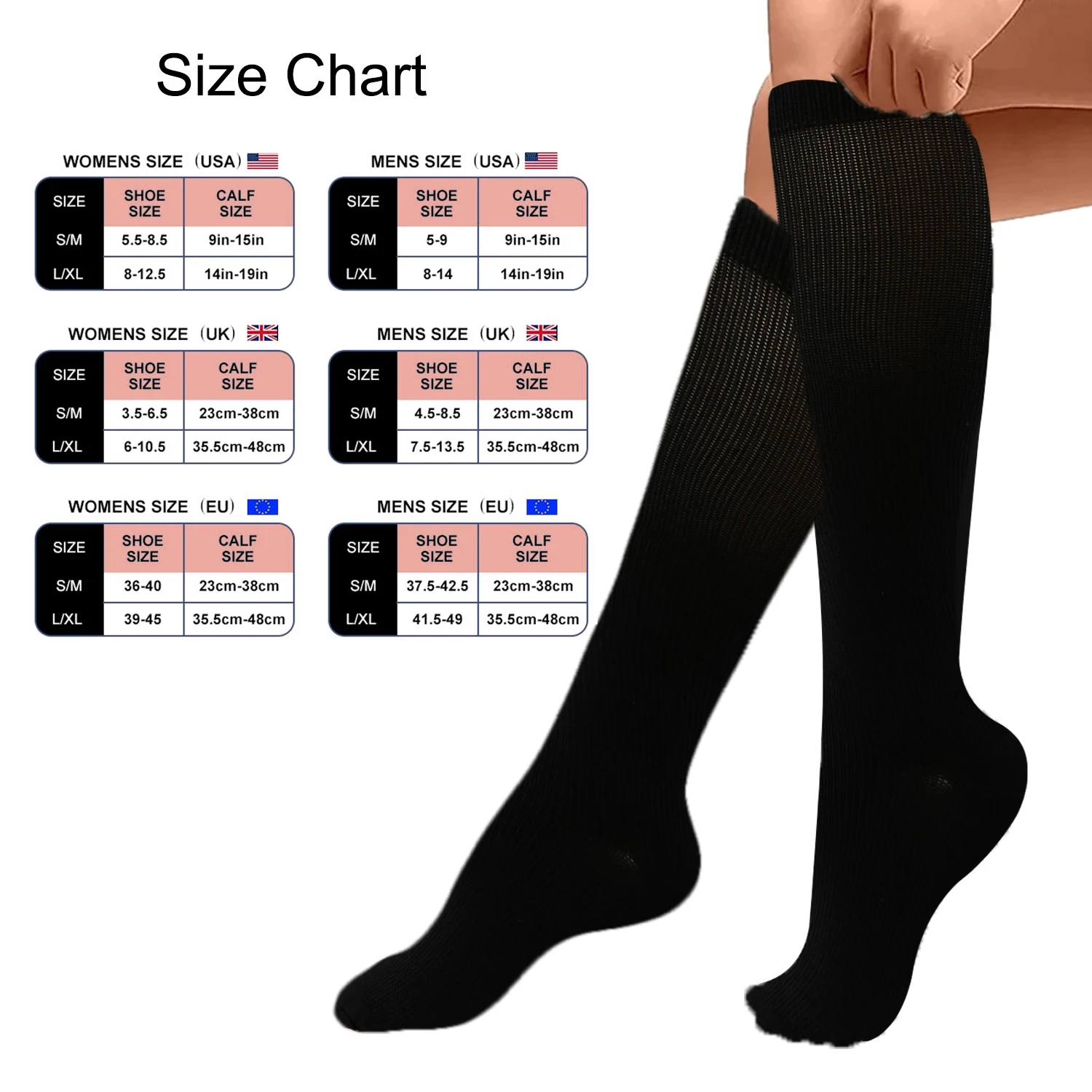 2/4/8 Pairs Compression Socks Medical Varicose Veins Anti Fatigue Solid Color Sports Socks Outdoor Running Rugby Natural Hiking