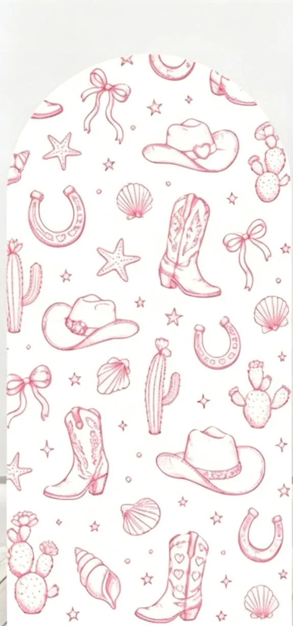 Custom 2-Side First Rodeo Cowgirl Baby Shower Arch Backdrop Cover Pink Cowgirl Cactus Custom Name Birthday Party Decor Backdrop