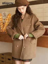 MISHOW Women's Handmade Double-sided Mid Length Woolen Coat 2023 Winter Vintage Double Breasted Short Wool Outerwear MXC52W0210