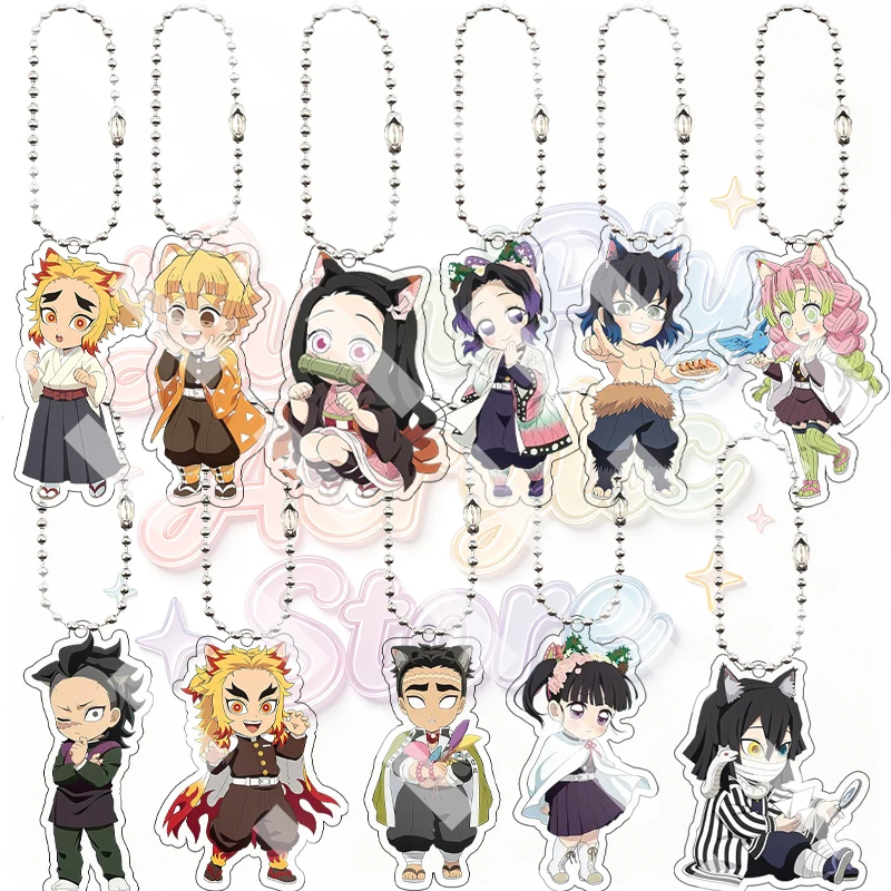 Anime Agatsuma Zenitsu Kamado Nezuko Kanroji Mitsuri Demon Slayer Q Version Cartoon Acrylic Keychain Cute Pendant Accessory Gift