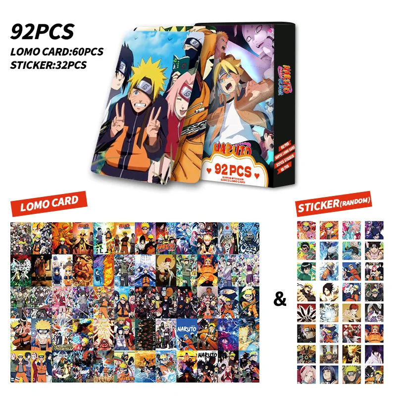 92PCS Naruto Anime Figure Uzumaki Kakashi Uchiha Sasuke Itachi Lomo Card Double-sided Hd Color Printing Picture Collection Card