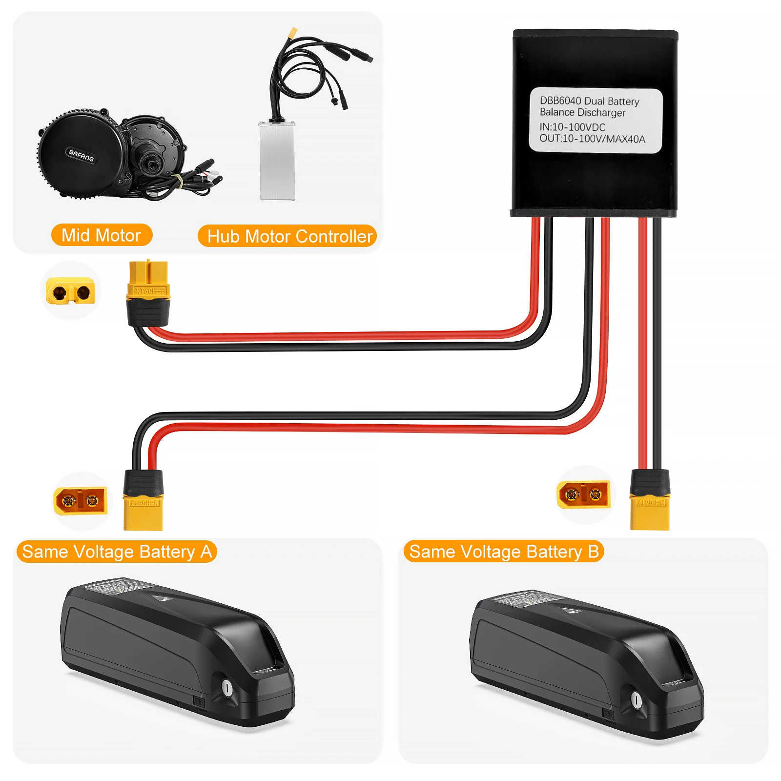 E-Bike Dual-Batterie-Balanciermodul: Adapter für gleichzeitige Verbindung, Dual-Batterie-Entladungskonverter für E-Bikes 30A/40A – Detail 3