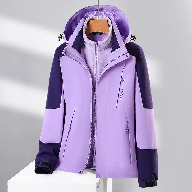 

Men's Winter Two-pieces Sets 3 in 1 Parka Fleece Linning Outdoor Parka Coat Hooded Windbreaker Thick Warm Outerwear Winter Parka