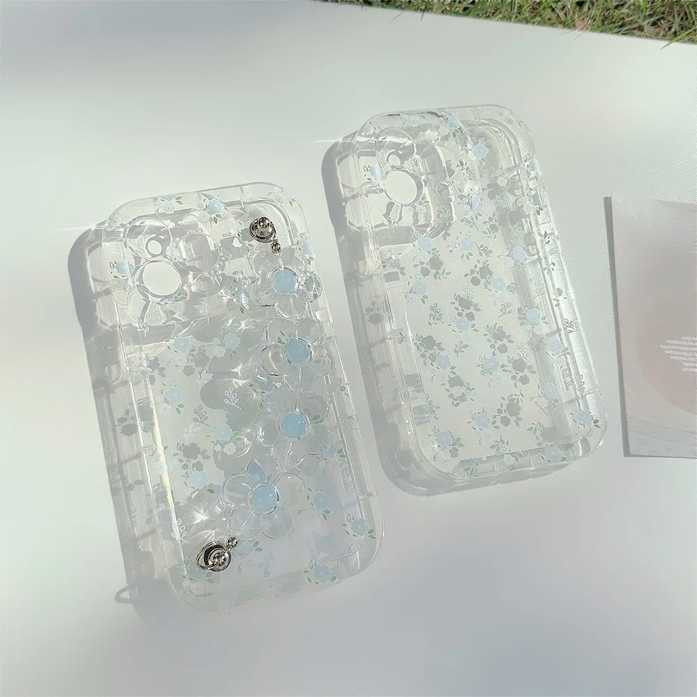 Clear Flower Phone Case with Lanyard for iPhone 15 PRO MAX PLUS 14 13 12 11 Elegant Floral Transparent Phone Protective Cover