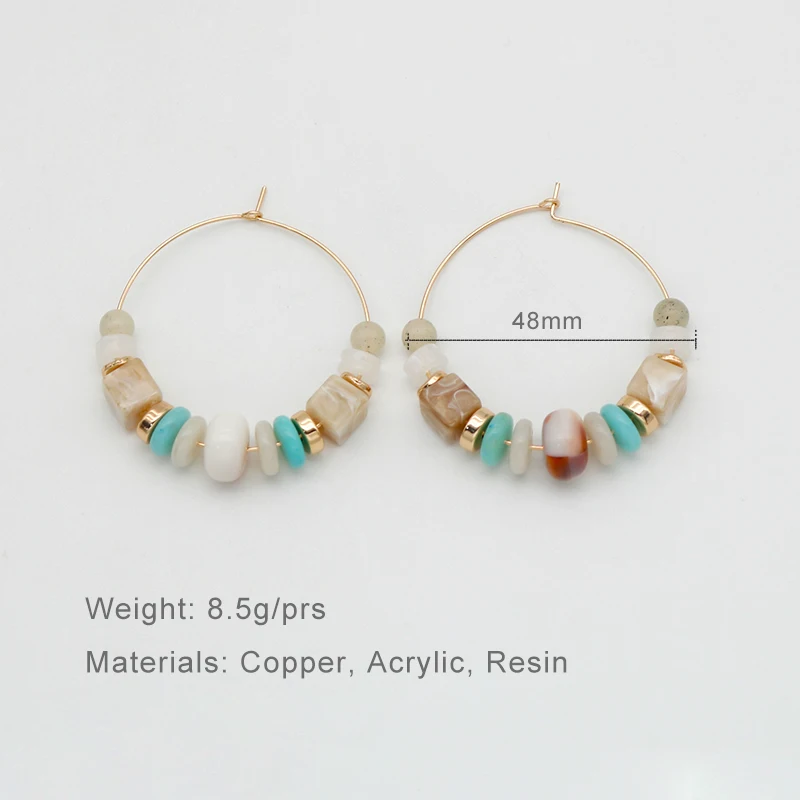 Bohemia Hoop Earrings For Women Multi Colors Green Brown Resin Acrylic Beads Big Copper Circle Studs Fashion Jewelry Girl C1063