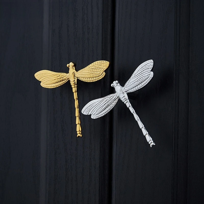 Leijiu Brass Personality Dragonfly And Cabinet Door Handle, Silver Luxe Modern Cabinet Drawer And Shoe Cabinet Single Hole