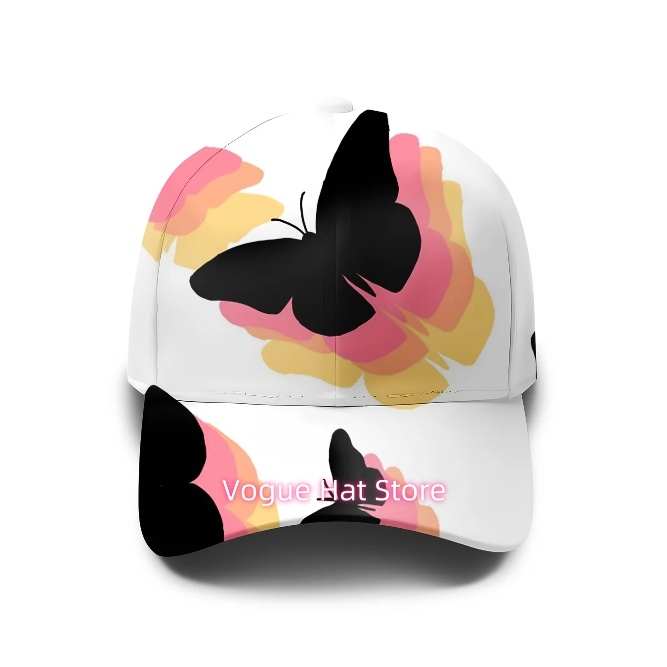 Baseball Cap with Butterfly Design, Featuring a Gradient Color Pattern. This Stylish And Trendy Hat Is Unisex And Adjustable, Pe