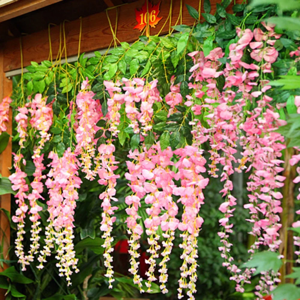 

Artificial Wisteria Hanging Flowers 110cm Flowers Strips Wisteria Flowers Hanging Ceiling Flower Vine Garden Yard Wedding Decor