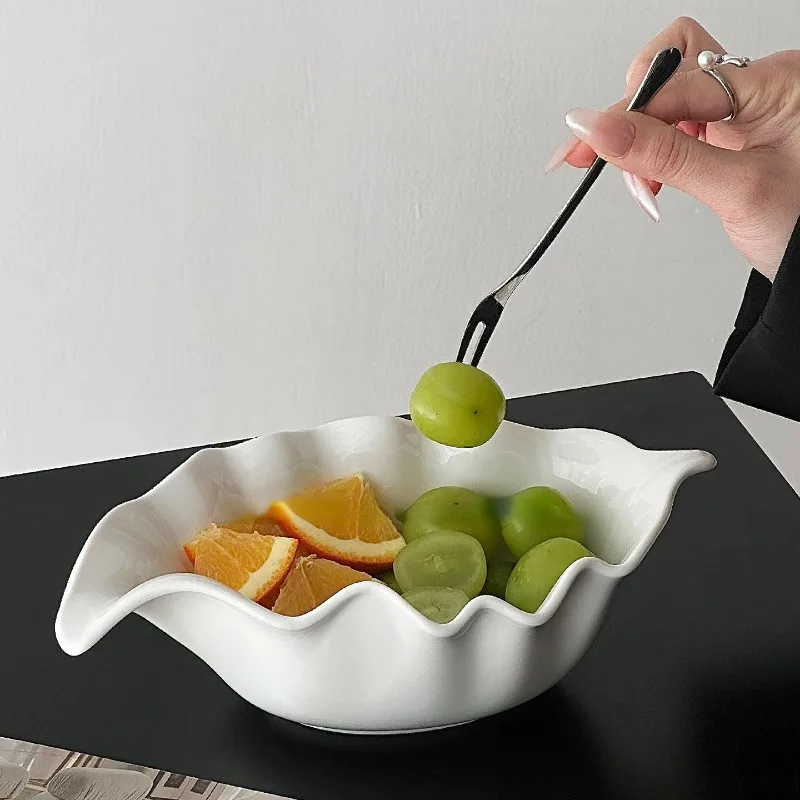 Ceramic Fruit Bowl Creative Leaf Salad Bowls Afternoon Tea Dessert Plate Irregular Leaf Main Course Restaurant Ceramic Tableware