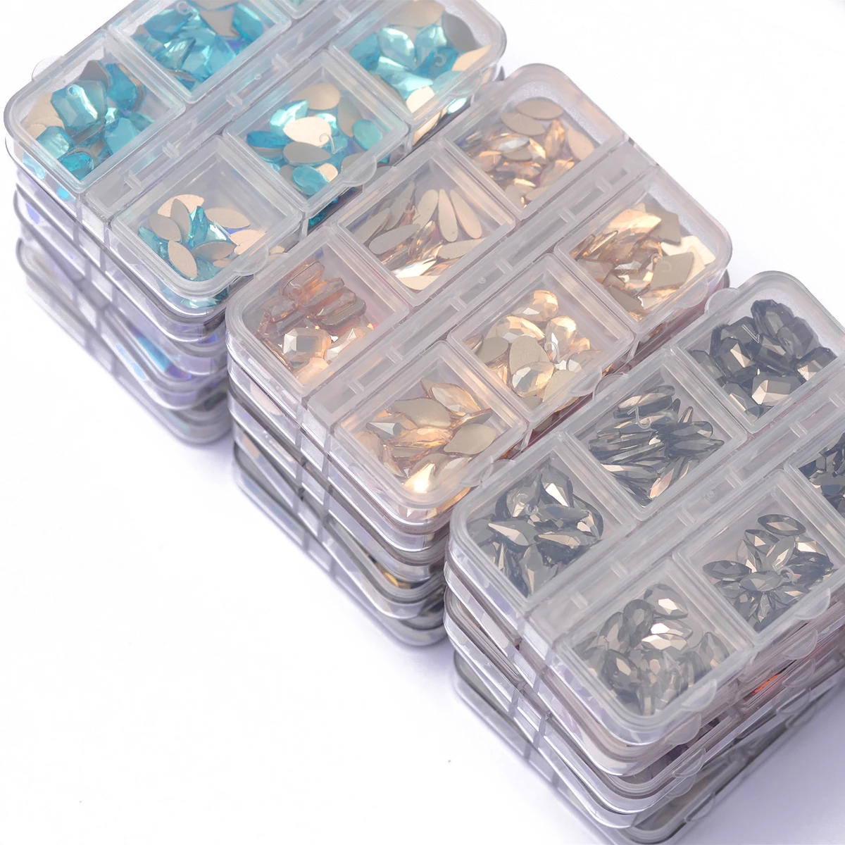 

6Gird Box 120pcs Flatback Glue On Rhinestones DIY Nail Art Accessories Decorative Crystal Diamond Stones