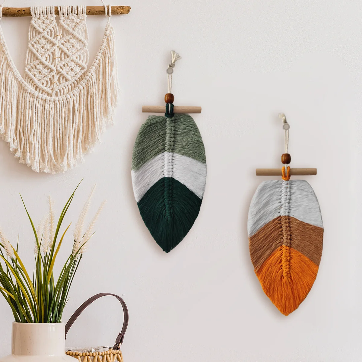 Boho G159 woven leaf hangings wall hanging ornaments set of 2 home decoration crafts pendants