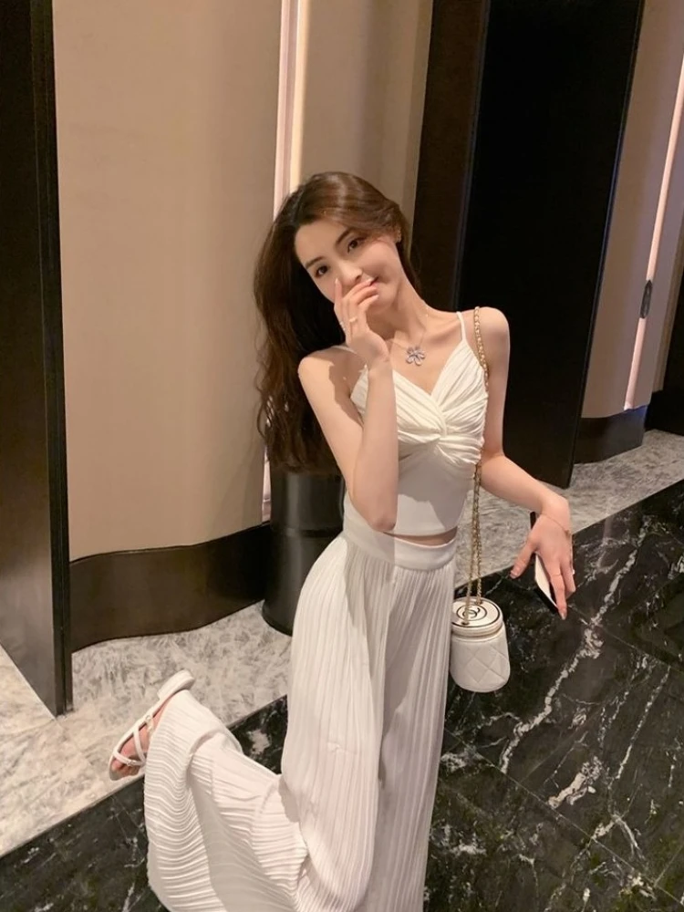 

Wide Leg Pant Sets for Women 2 Pieces Aesthetic Korean Style Clothing Trend 2025 Cheap Classy Sales Slings and Trousers Woman