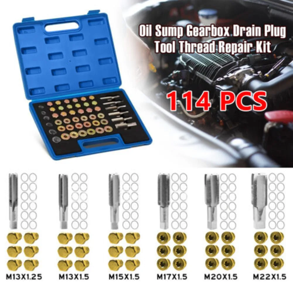 114Pcs Oil Pan Thread Sump Repair Kit Gearbox Drain Plug Tool Set M13 - M22 HOT