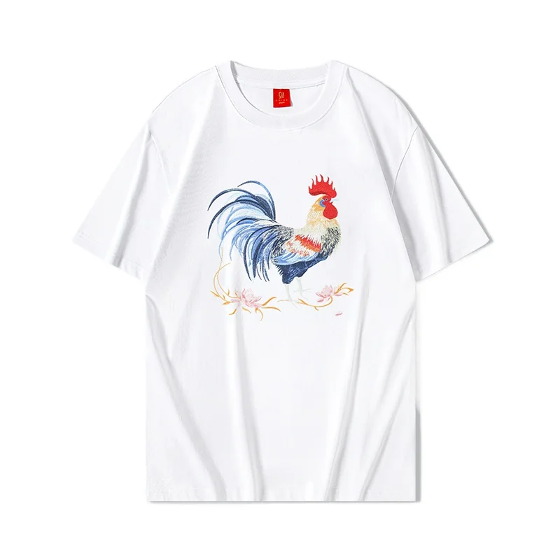 Fashion Embroidery T Shirt Men Women Harajuku T Shirt Casual Short Sleeve Cotton Summer Tops Cock Rooster Youth Couple Unisex