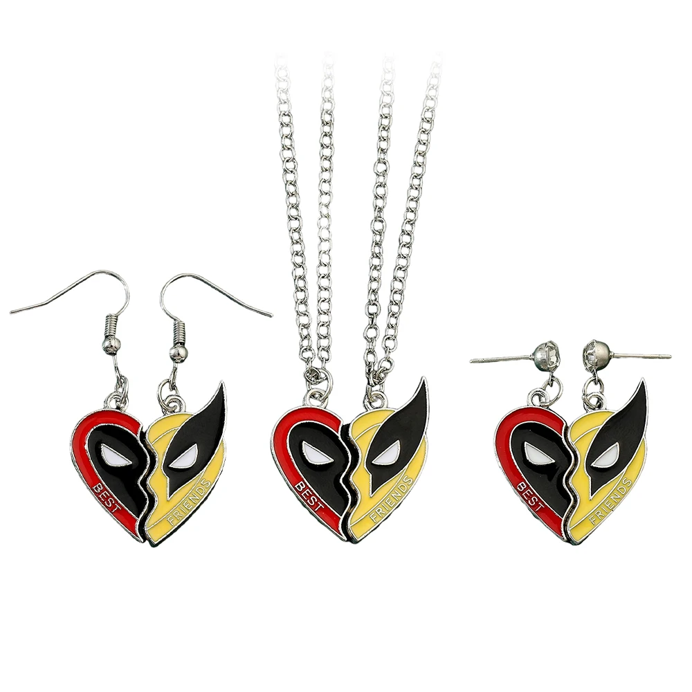 2pcs Marvel Deadpool Wolverine Cospay Best Friends Necklace Superhero Couple Necklace Heart Pendant Friendship Matching Gifs