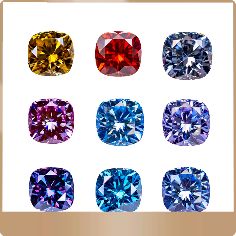 

Moissanite Stone Gemstone Lab Grow Diamond Multiple Color Cushion Cut for Charms Woman DIY Jewelry Making GRA Certificate