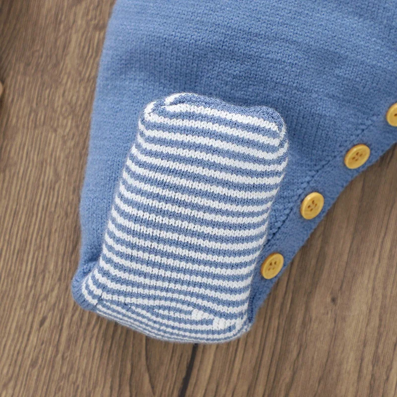 Newborn Baby Romper Knitted Toddler Kid Clothes 0-9M Overalls Pantyhose Infant Girl Boy Jumpsuit Fashion Blue Striped Cute Horse