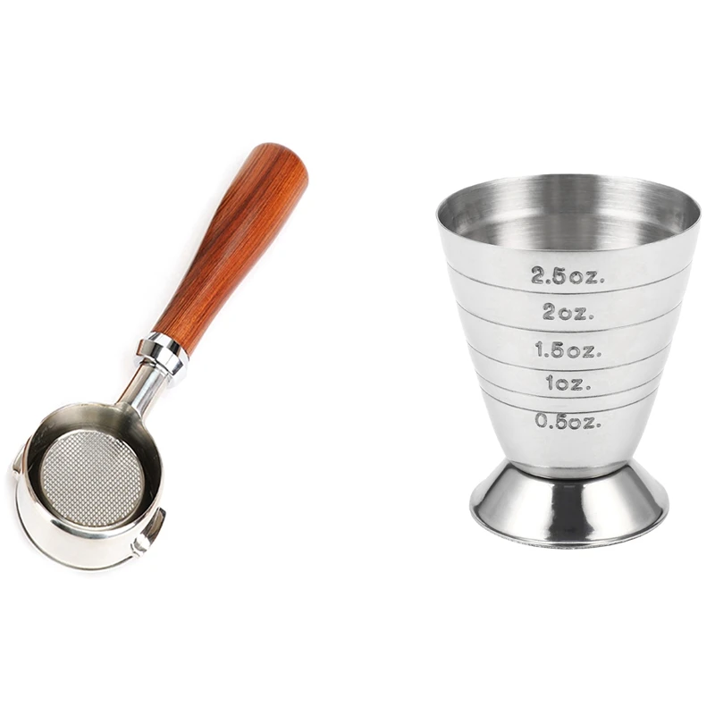 

ABHU мерная чашка для выстрела, унция, крючок, миксер для коктейлей и напитков с кофеваркой без дна, фильтр с деревянной ручкой для Welhome