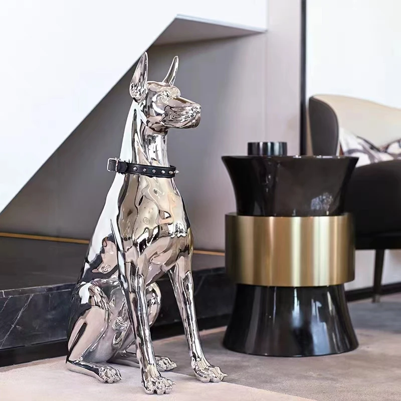 Factory Customized High Quality 75cm Dog Sculpture Creative Fiberglass Resin with Electroplating