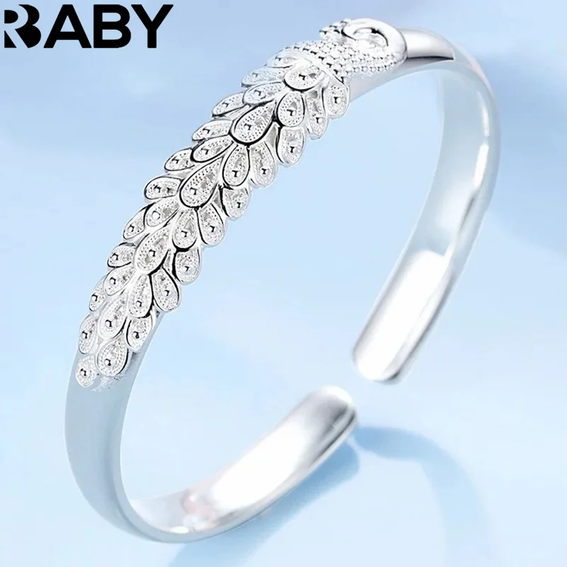 

925 sterling silver original designer Peacock opening screen bracelets Bangles for women fashion wedding jewelry Adjustable gift