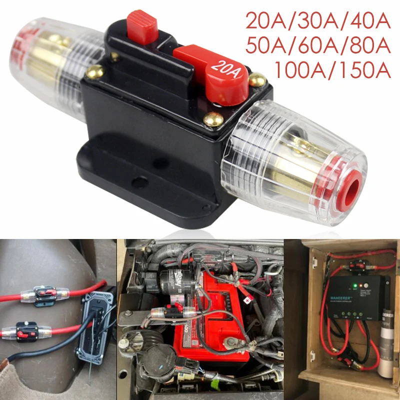 Car Truck Circuit Breaker Self-recovery Parts 20A 30A 40A 50A 60A 80A 100A 150A Auto Audio Fuse Holder Power Insurance 12V 24V