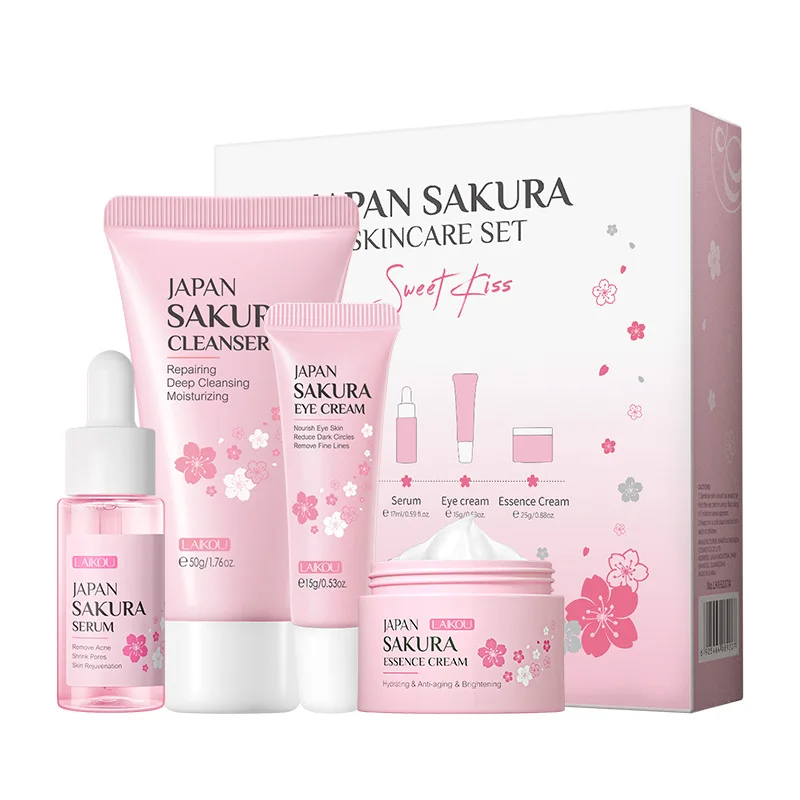 

3/4/5/6/7-Pieces Gift Box Cherry Blossom Skin Care Kit Facial Cleanser Face Cream Toner Sunscreen Facial Mask Eye Cream