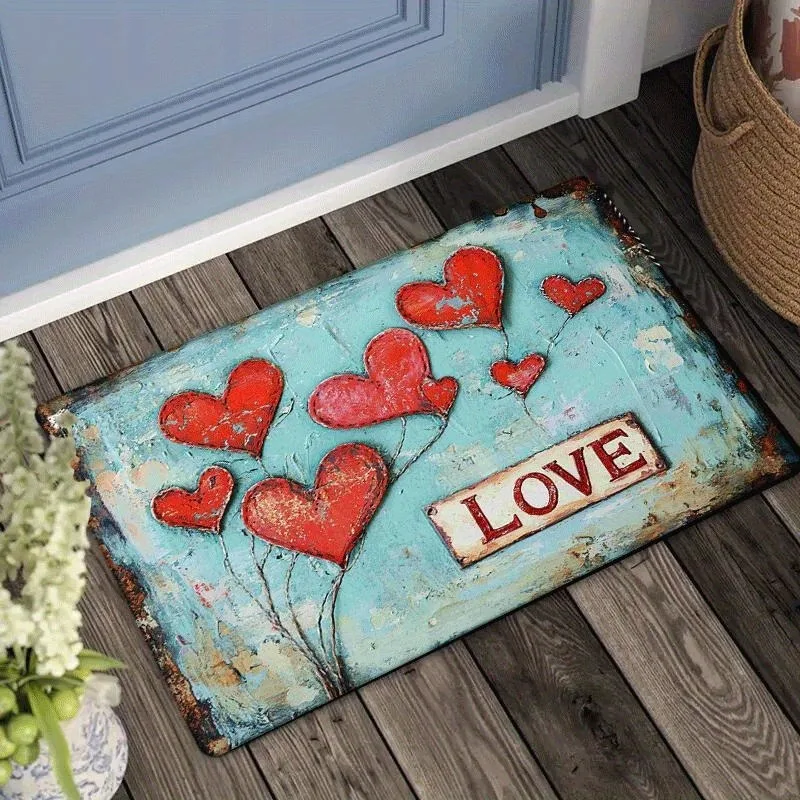 

Vintage Heart Balloon Love Doormat, Anti-Slip Floor Mat, Home Entrance Rustic Romantic Aesthetic Gift