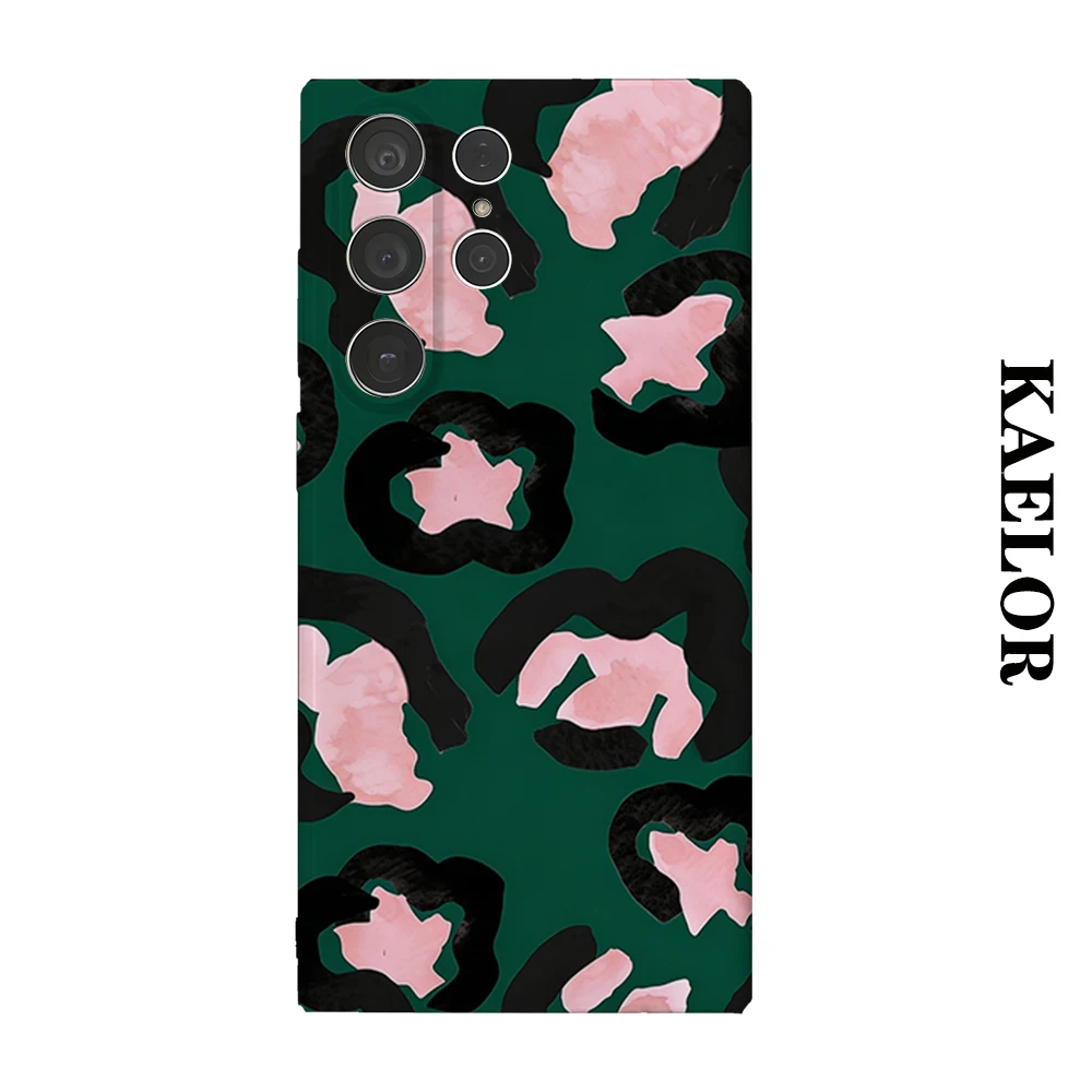 Green Leopard Print Durable Shiny Double-layer Case for Samsung S26 Ultra S25 S24 S23 Plus Anti-drop Scratch Resistant Cover