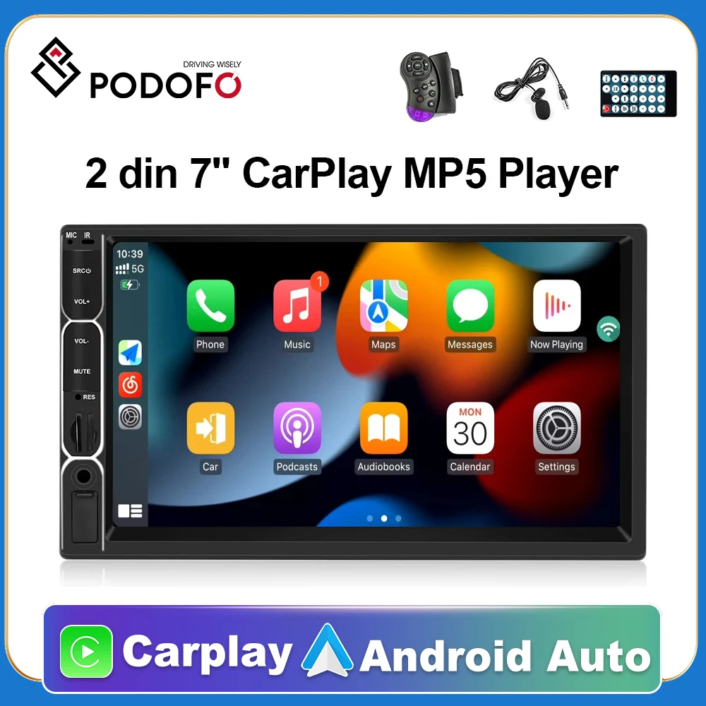 

Podofo 2din CarPlay Android Auto Car Radio 7inch Touch Screen Multimedia Player GPS Stereo Receiver BT Head Unit MP3 MP5 Player