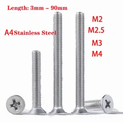 100/50/30/20/10/5/2pcs 316 Stainless Steel A4 Cross Phillips Bolt Screw Countersunk Head Flat Screws M2 M2.5 M3 M4 L 3mm to 90mm