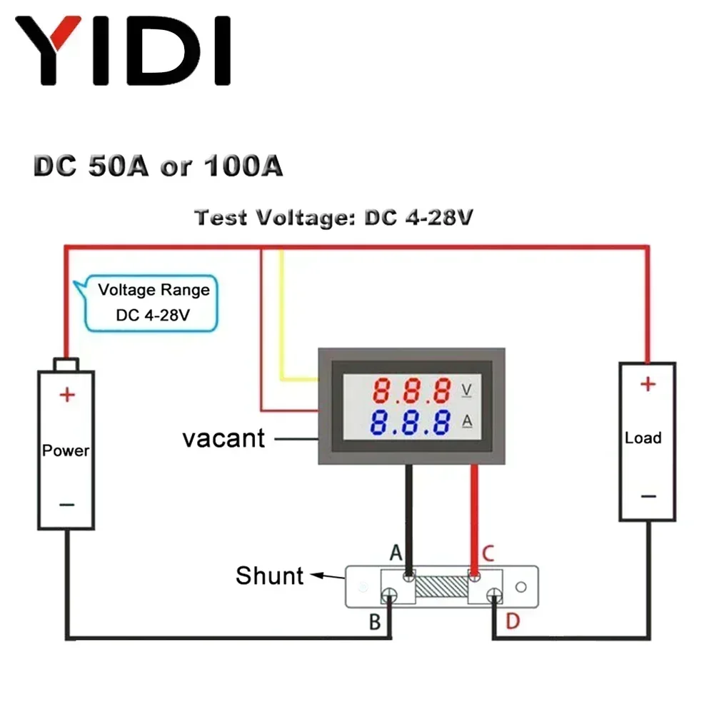 Electric DC 75mV Current Shunt Resistors Resistance 50A 100A Meter Measuring 0-100V Digital Voltmeter Ammeter