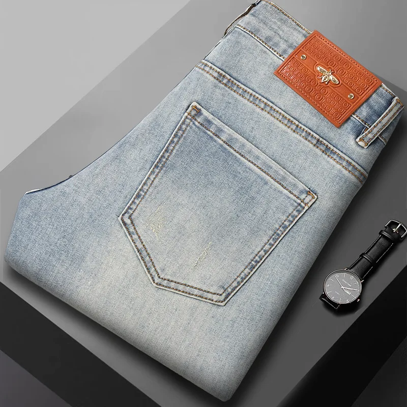 

2025 New Retro Jeans for Men's Fashion, Light Luxury, Slim Fit, Small Foot Stretch, High end Minimalist Pants