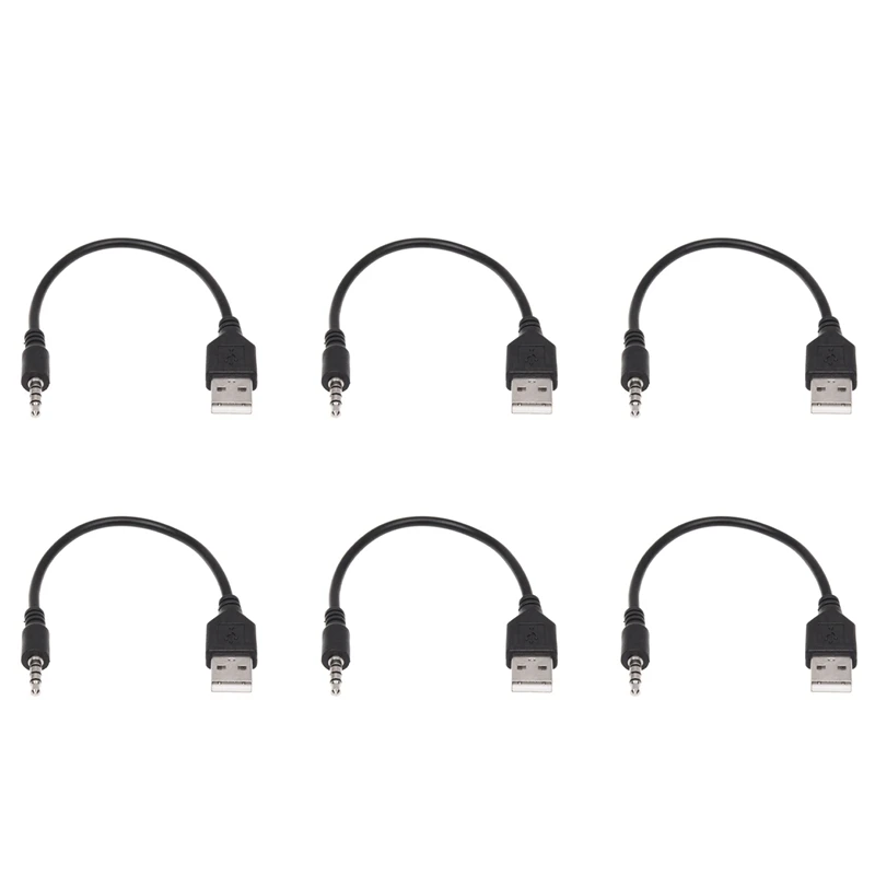 6Pcs 3.5Mm Plug AUX Audio Jack To USB 2.0 Male Charger Cable Adapter Cord For Car MP3