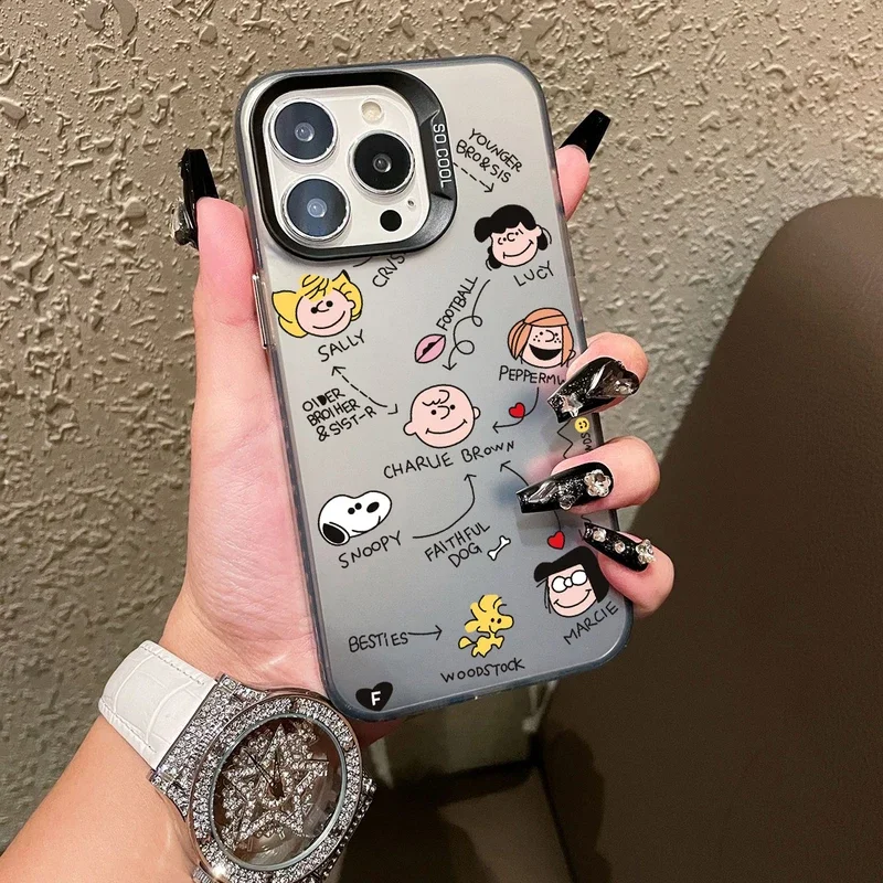 Cute Cartoon Snoopy Charlie Brown Phone Case For iPhone 15 14 Puls 13 12 11 Pro Max Cases Shockproof Plating Back Hard Cover