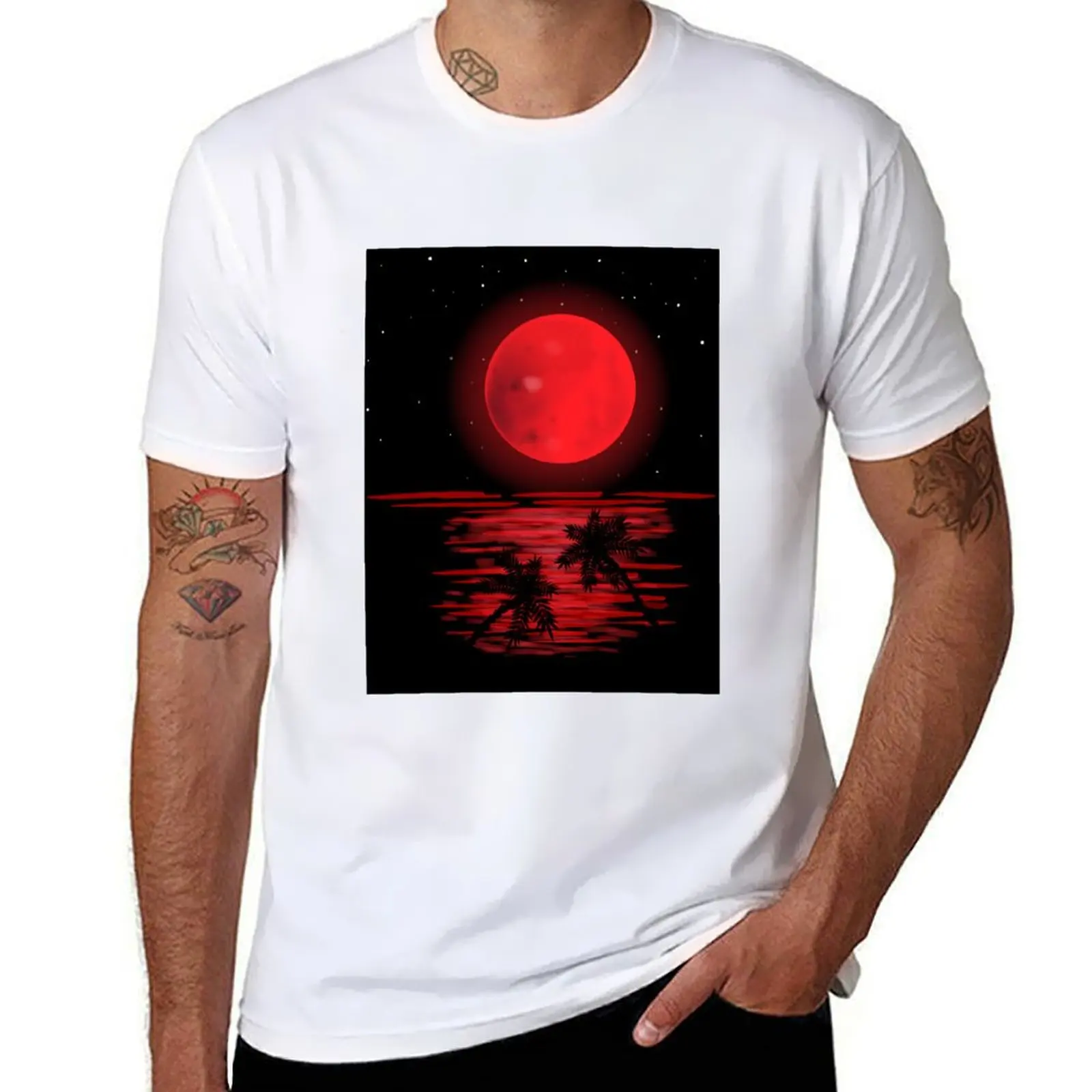 

Blood moon lunar eclipse in night sky . beach night red moon T-Shirt t shirt man casual man tshirt T-Shirt
