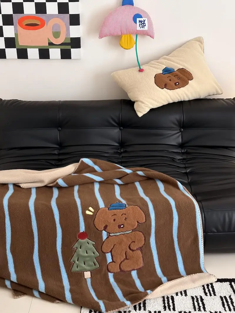 

Утолщенное двухслойное ретро-плед-одеяло из имитации шерсти, теплое зимнее, для офиса, для дневного сна, покрывало для дивана, современный простой стиль