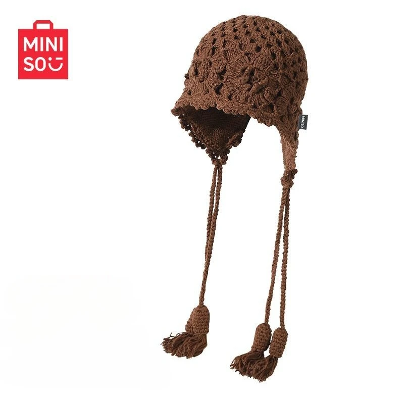 

Вязаная шапка Miniso Cos Аксессуары Коричневый двухслойный полый крючок с кисточкой