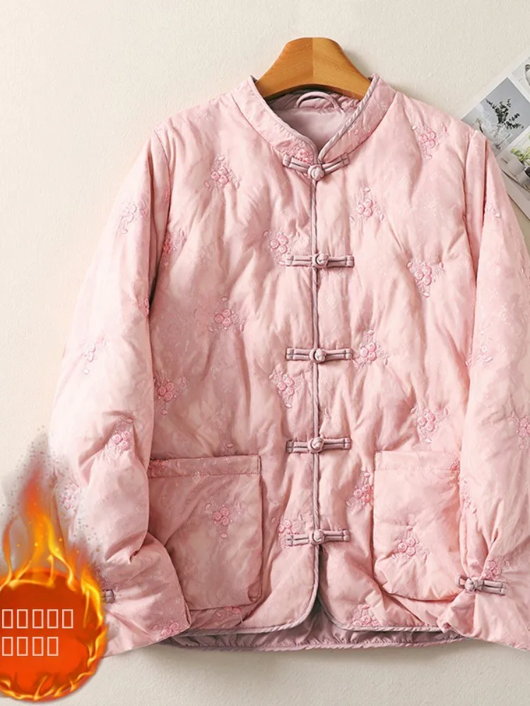 

Ele Embroidered Cotton Jaet Women's ort Outerwear Winter Faion Chinese Sle Button down Quilted Cotton Coat