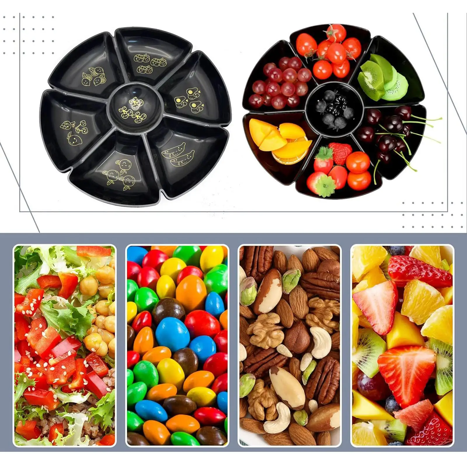 Divided Serving Tray, Snack Serving Plate, Multi Sectional Nut Candy Platter,