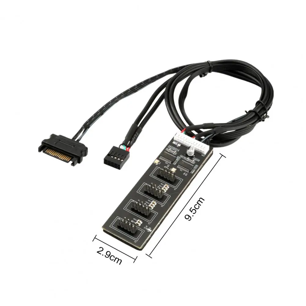 USB 2.0 Header Splitter com cabo de alimentação SATA, 1 a 4 9Pin Motherboard Header, Interno para CPU Cooling Fan, Luz RGB